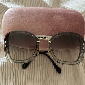 Miu Miu Crystal glitter Rectangle Sunglasses